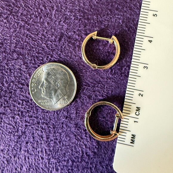 14k Rose Gold Diamond Pavé Hoop Earrings - Picture 6 of 11